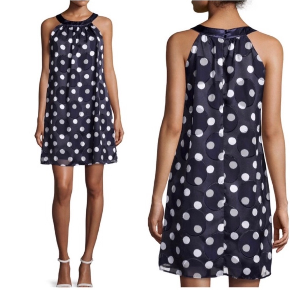 Muse Navy Blue & White Polka Dot Halter Dress Sz 8